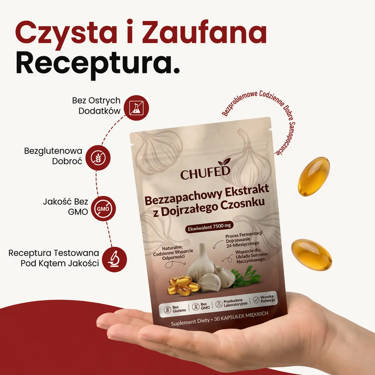 Ekstrakt ze starzonego czosnku – 7500 mg bezzapachowe kapsułki żelowe