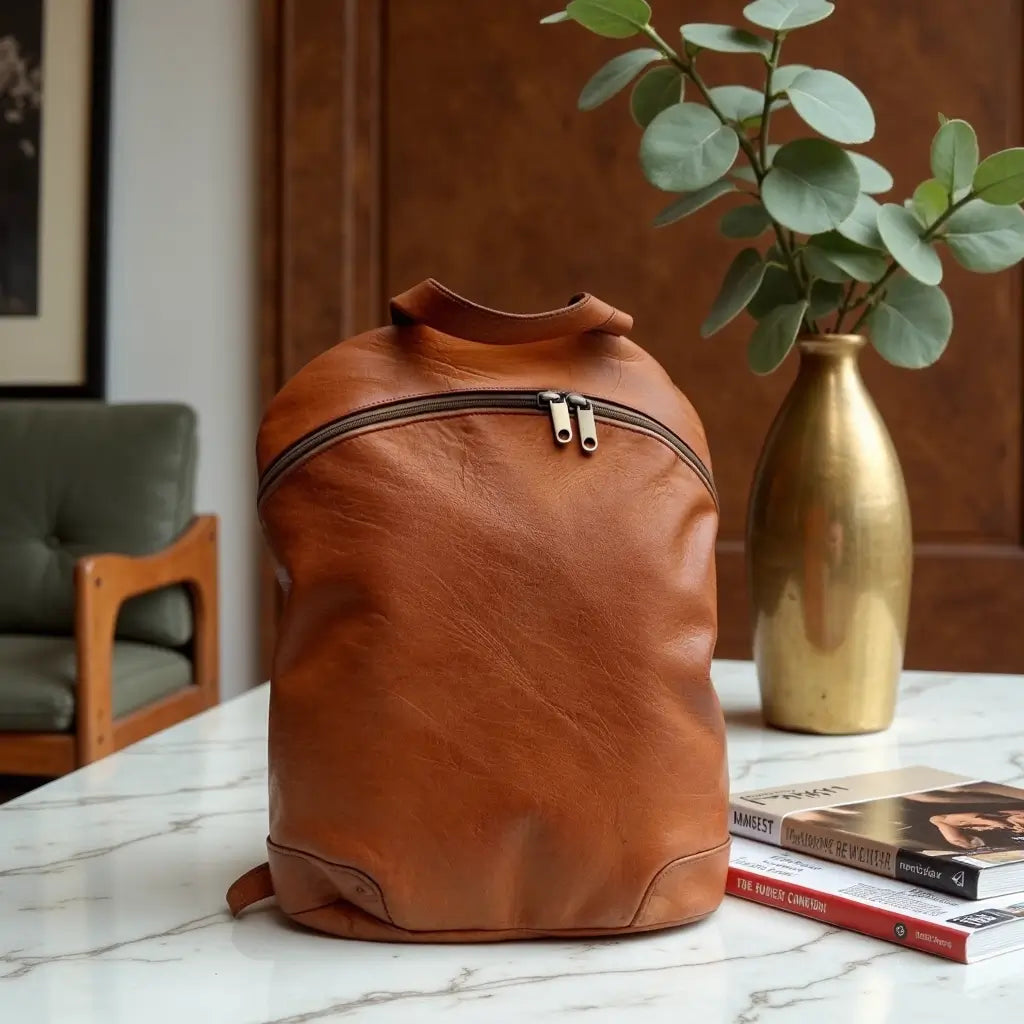 Brown Leather Backpack Purse – Handcrafted 15.7″ Laptop Bag image 9