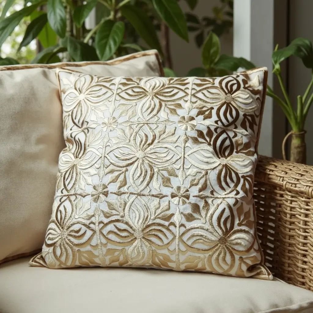 Beige Leather Pillow Covers with Floral Cutwork – Set of 2 (17.4″) image 5