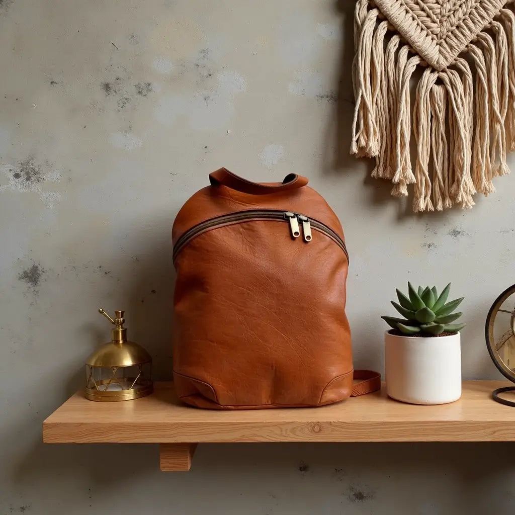 Brown Leather Backpack Purse – Handcrafted 15.7″ Laptop Bag image 8