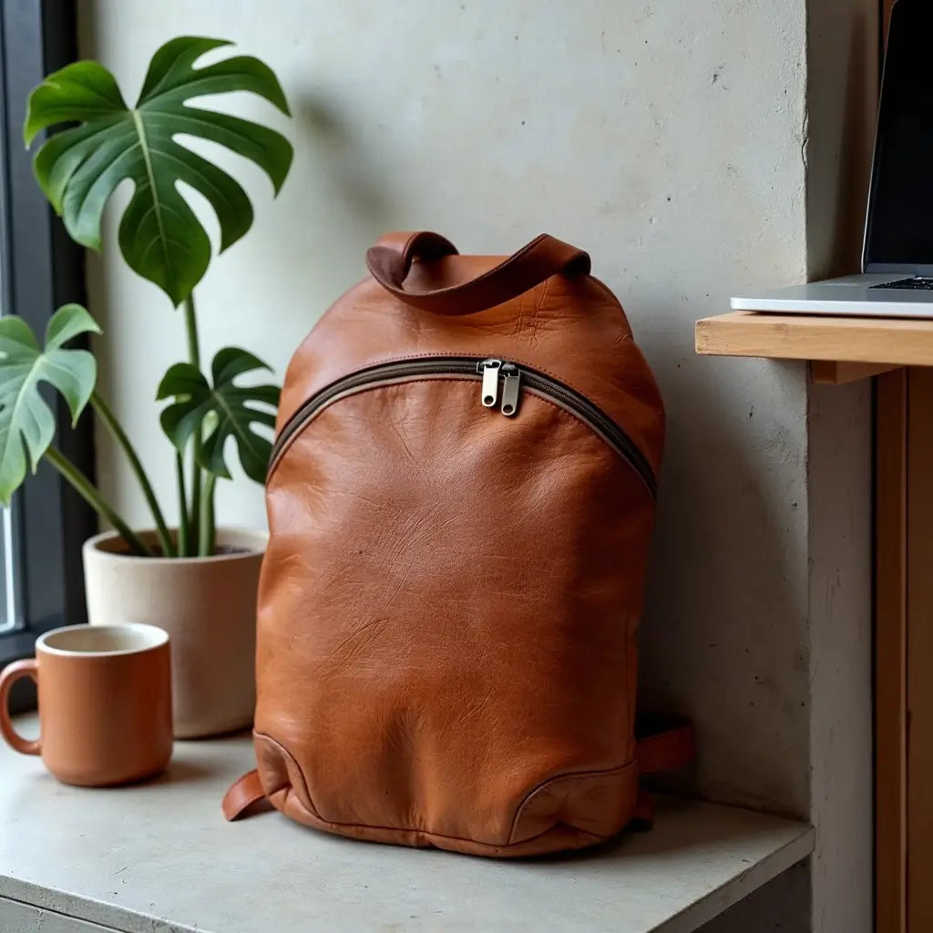 Brown Leather Backpack Purse – Handcrafted 15.7″ Laptop Bag image 11