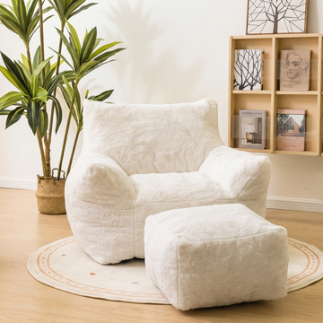 Faux Fur Bean Bag Chair with Footstool
