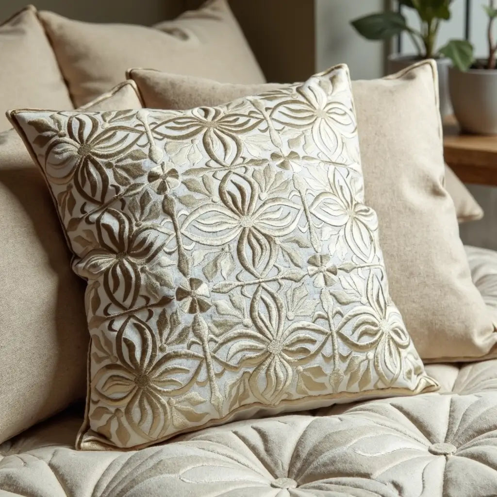 Beige Leather Pillow Covers with Floral Cutwork – Set of 2 (17.4″) image 7