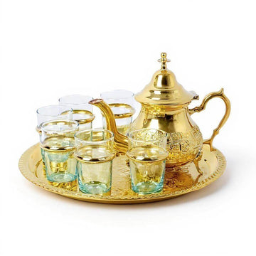 Hand-Engraved Brass Tea Set – Traditional 9-Piece Ceremonial Collection image