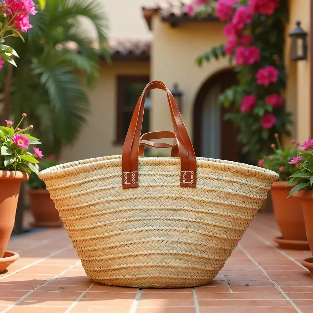 Natural Straw Tote Bag with Dual Leather Handles – Handwoven Beach Basket image 7