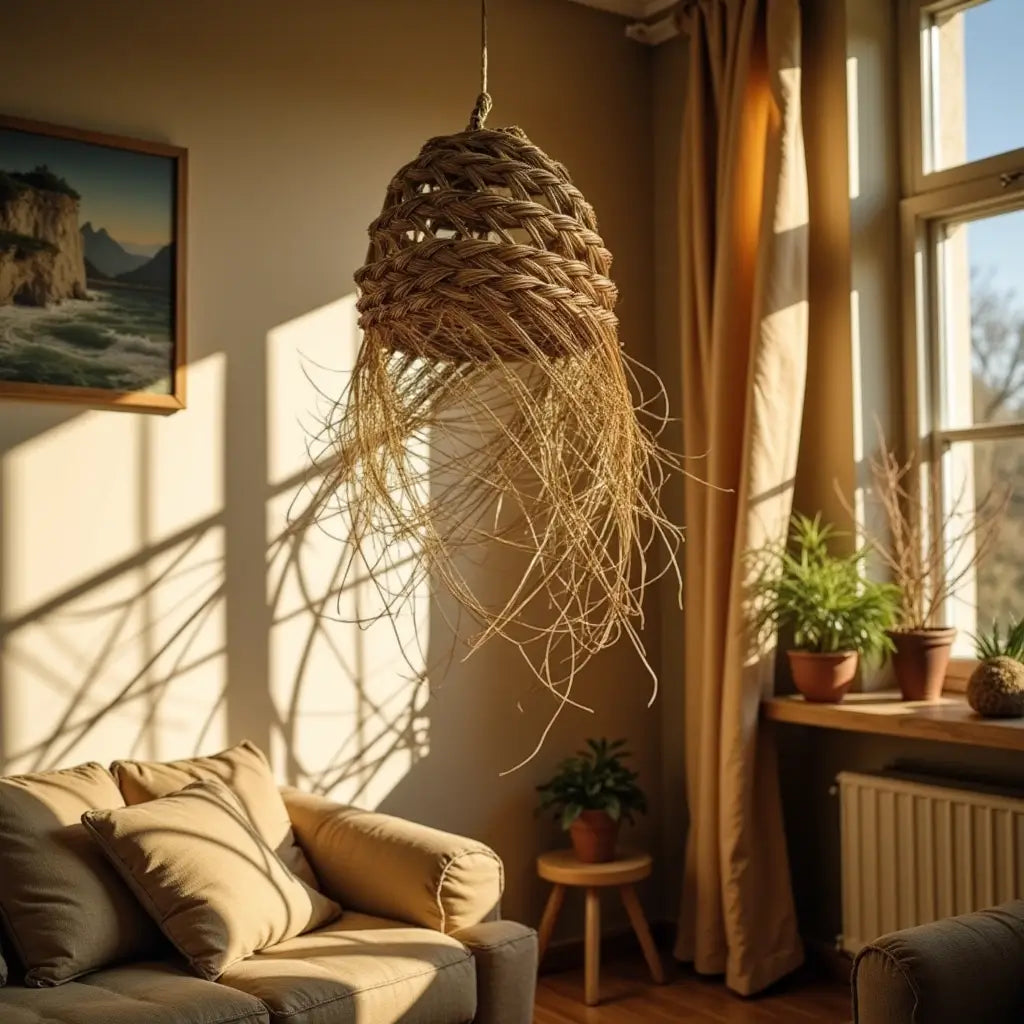 20cm Bell Straw Pendant Light – Handwoven Bohemian Lamp with Fringe image 8