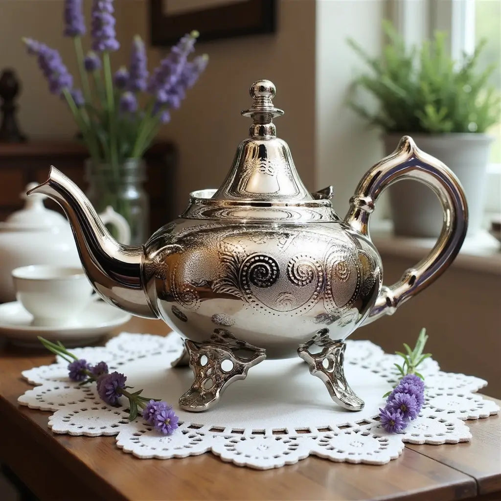 Ornate Silver Teapot with Engravings – Footed Luxury Design image 3