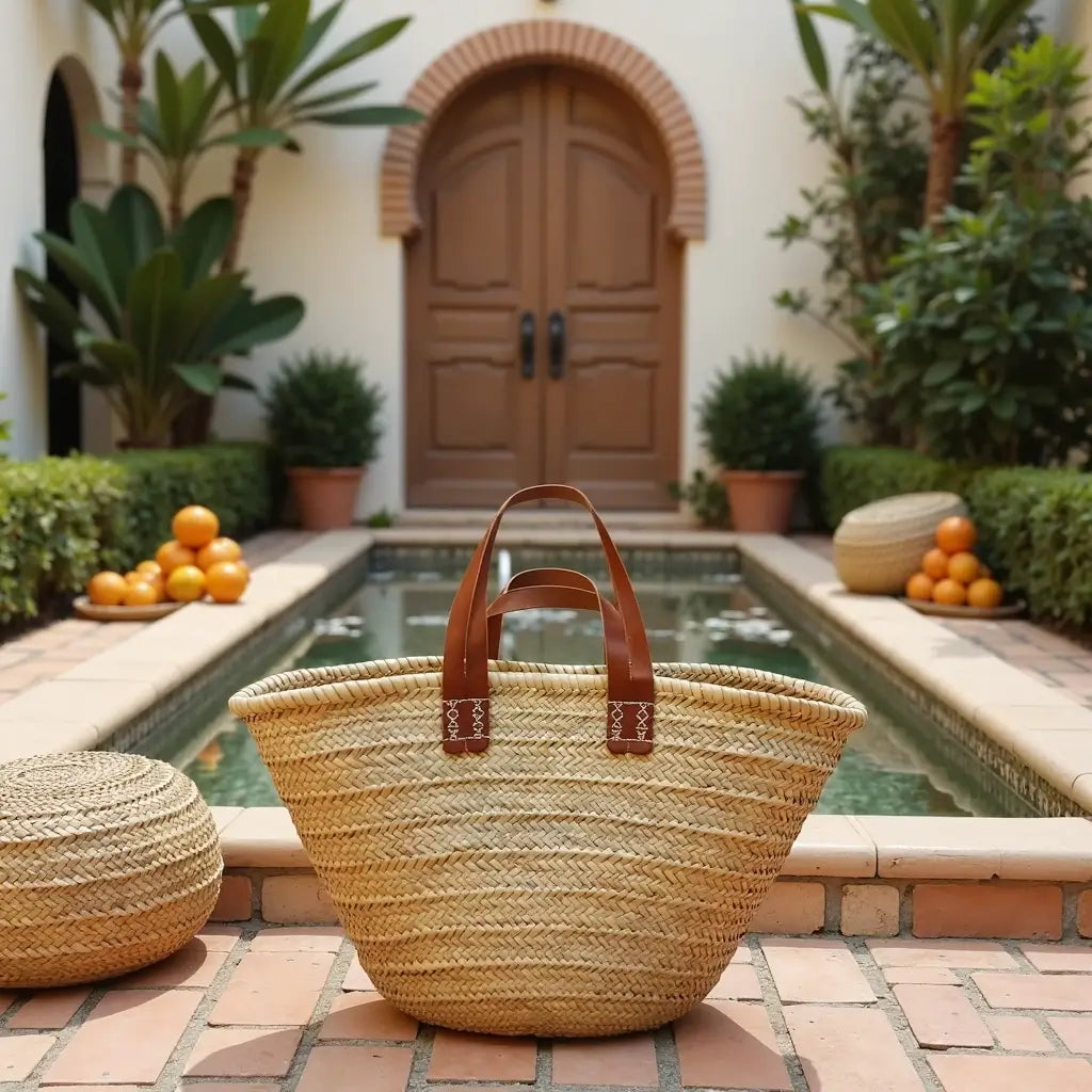 Natural Straw Tote Bag with Dual Leather Handles – Handwoven Beach Basket image 6