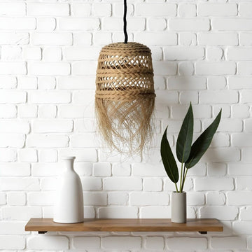 Handwoven Straw Pendant Light – Bohemian Hanging Lamp with Fringe image