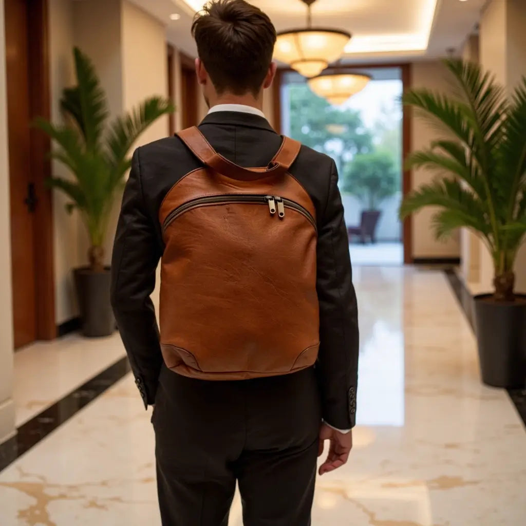 Brown Leather Backpack Purse – Handcrafted 15.7″ Laptop Bag image 3