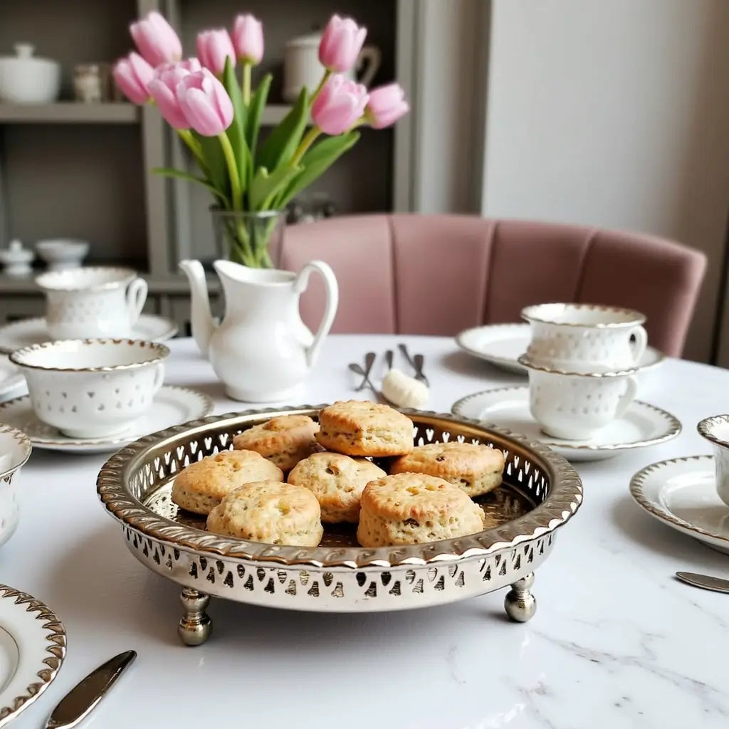 Hand Hammered Circle Tray with Feet – Traditional Silver-Plated Brass image 5