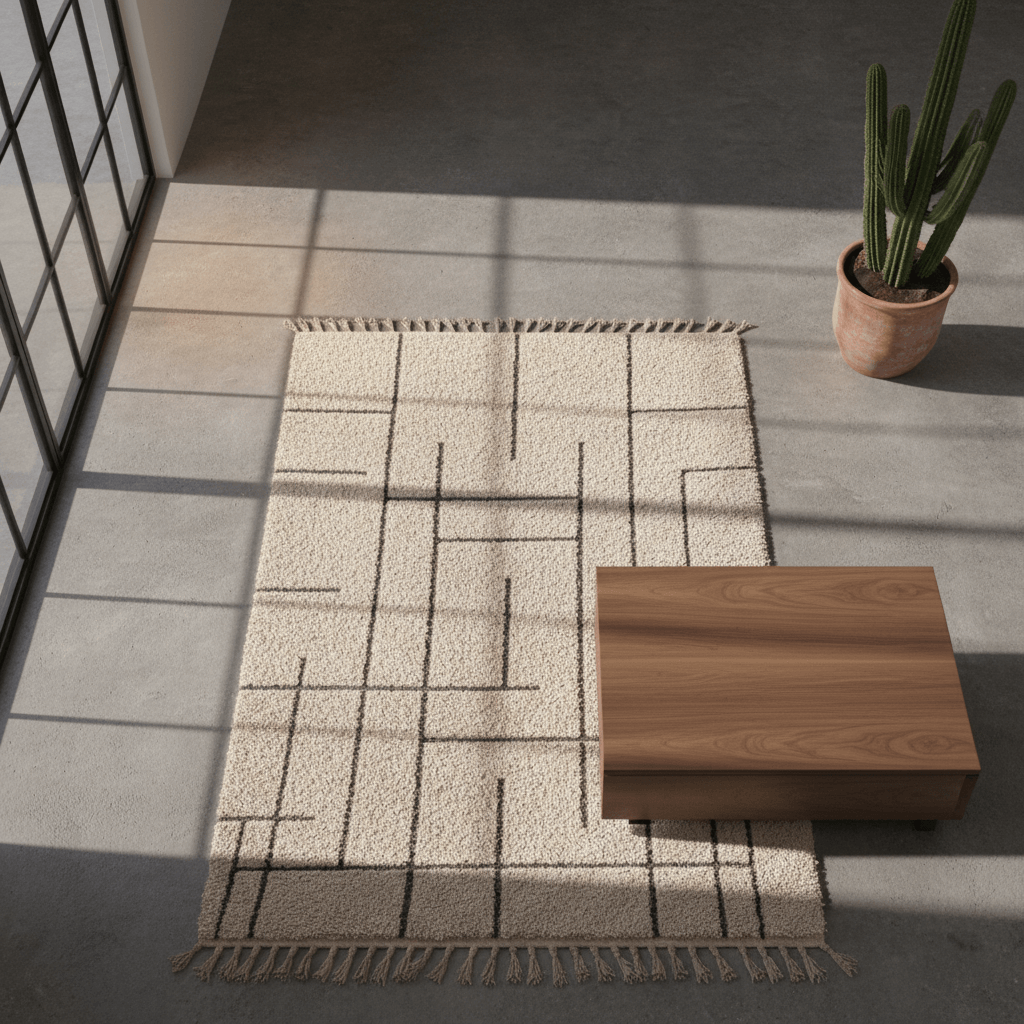 Handmade White Moroccan Geometric Rug – 2x3m Premium Wool image 3