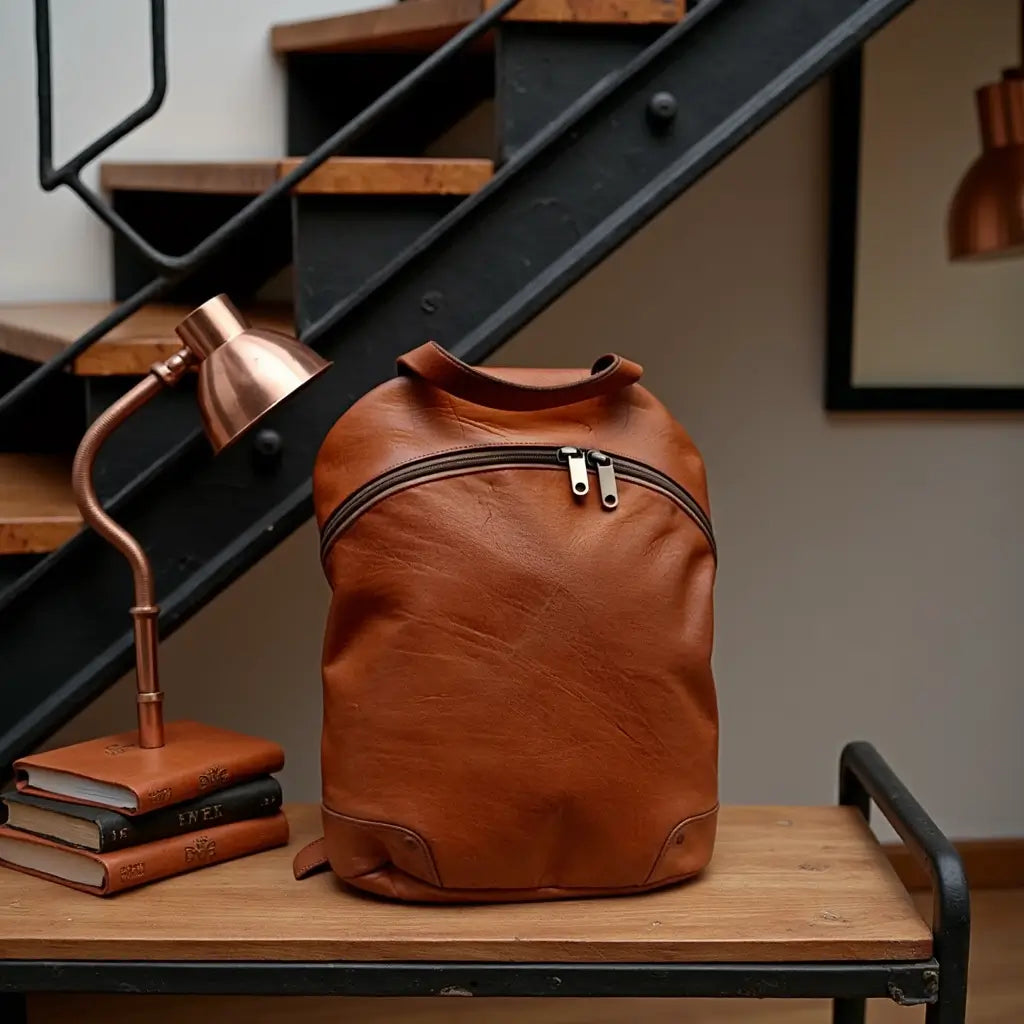 Brown Leather Backpack Purse – Handcrafted 15.7″ Laptop Bag image 10