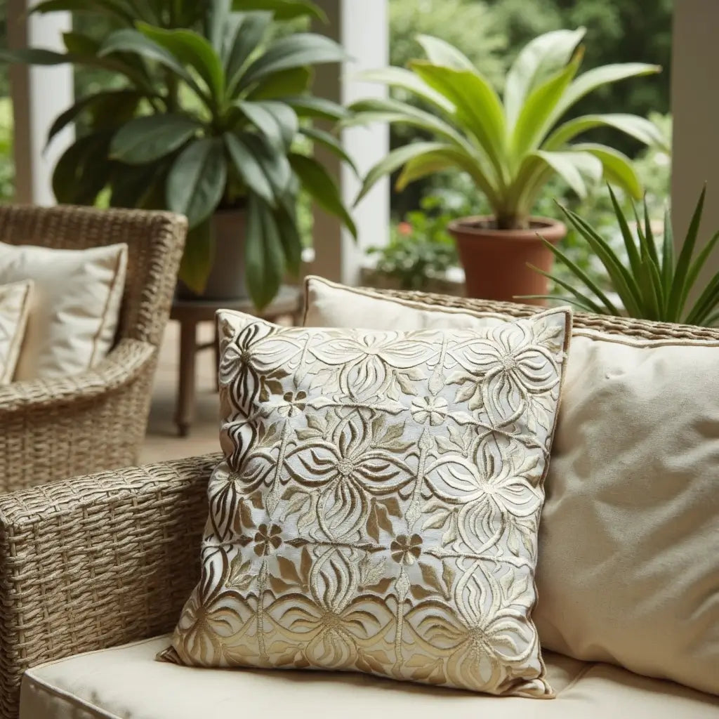 Beige Leather Pillow Covers with Floral Cutwork – Set of 2 (17.4″) image 6