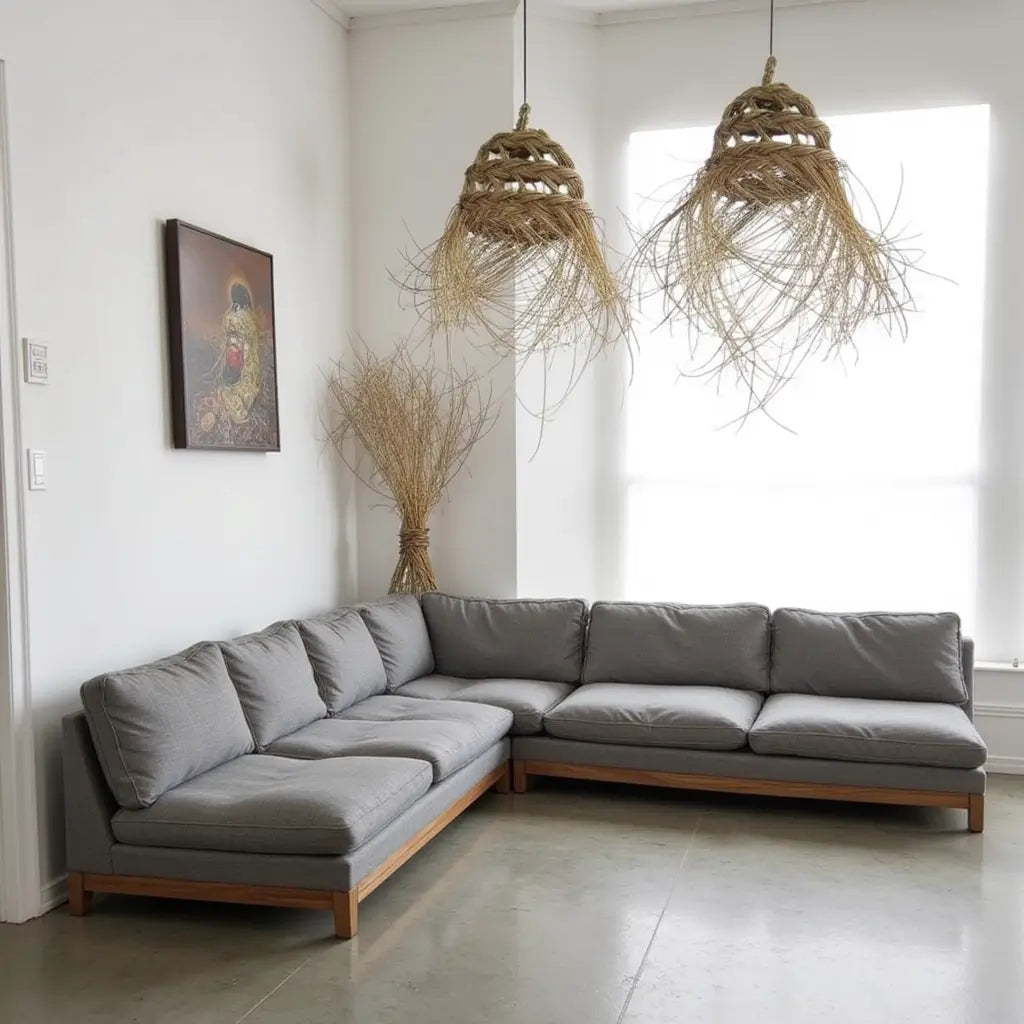 20cm Bell Straw Pendant Light – Handwoven Bohemian Lamp with Fringe image