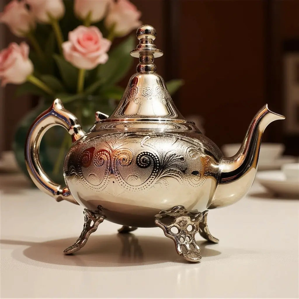 Ornate Silver Teapot with Engravings – Footed Luxury Design image 4