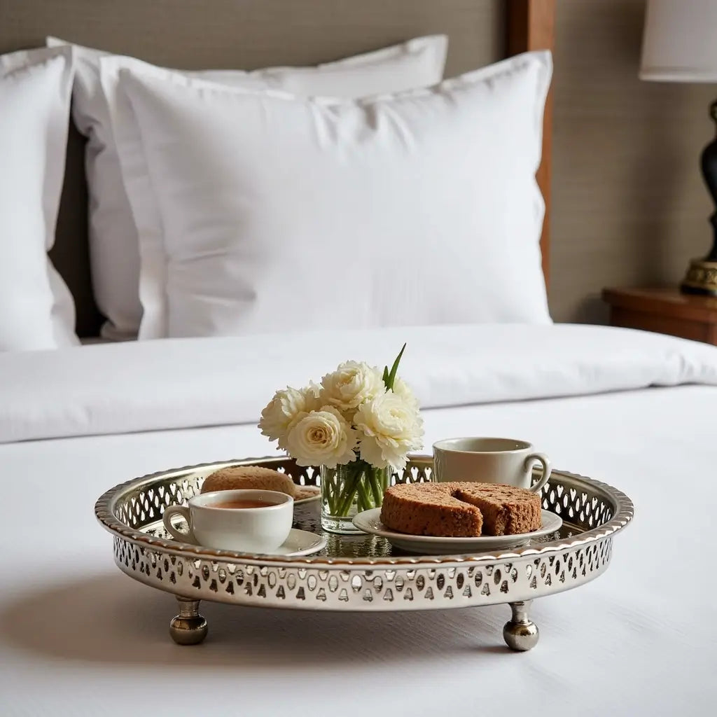 Hand Hammered Circle Tray with Feet – Traditional Silver-Plated Brass image 3