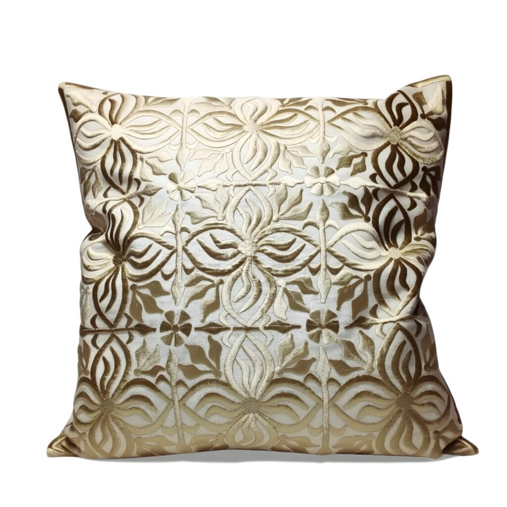 Beige Leather Pillow Covers with Floral Cutwork – Set of 2 (17.4″) image 12