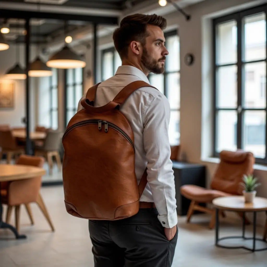 Brown Leather Backpack Purse – Handcrafted 15.7″ Laptop Bag image 13