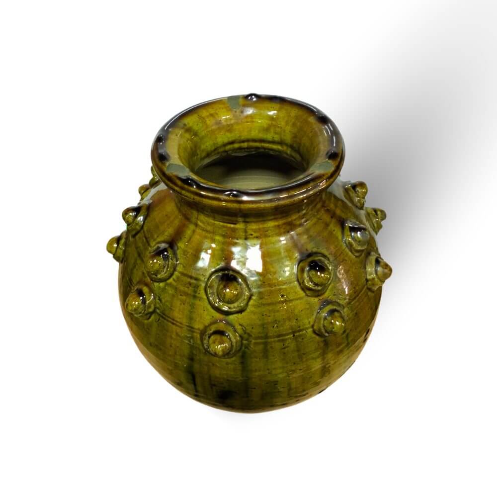 Authentic Tamegroute Pottery Vase – Handmade Green Ceramic with Studs 30cm image 9