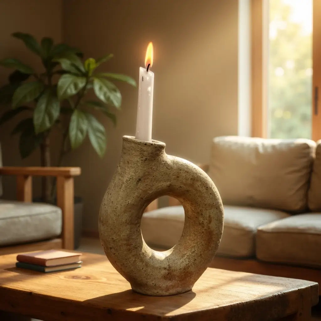 Handcrafted Tamegroute Ceramic Ring Candleholder – Modern Minimalist Decor image 3