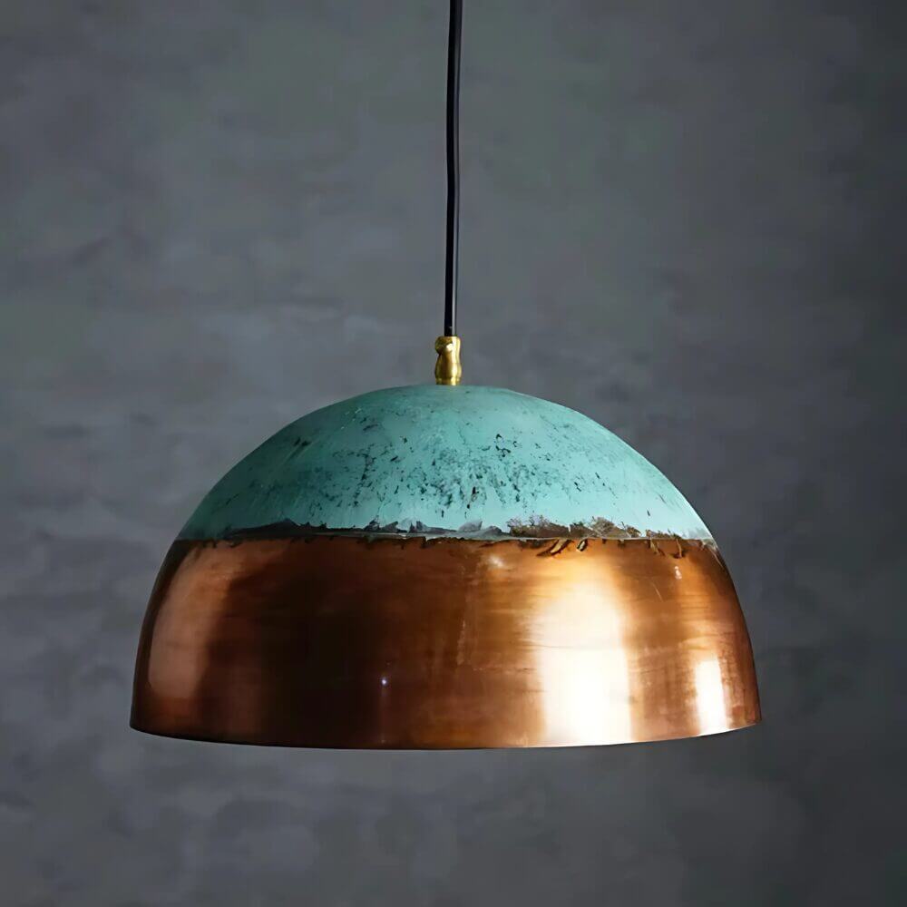 Verdigris & Copper Dome Lamp – Hand-Hammered Brass Pendant Light image 5