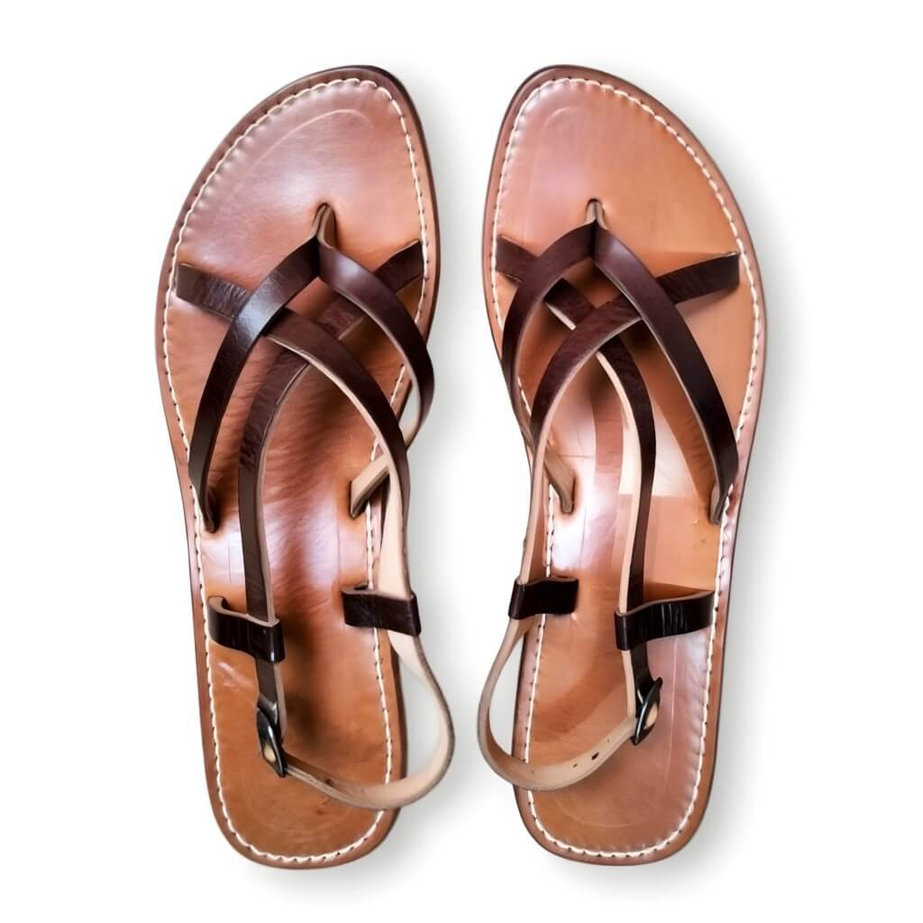 Handmade Moroccan Leather Cross-Strap Sandals – Artisan Crafted image
