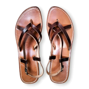 Handmade Moroccan Leather Cross-Strap Sandals – Artisan Crafted image