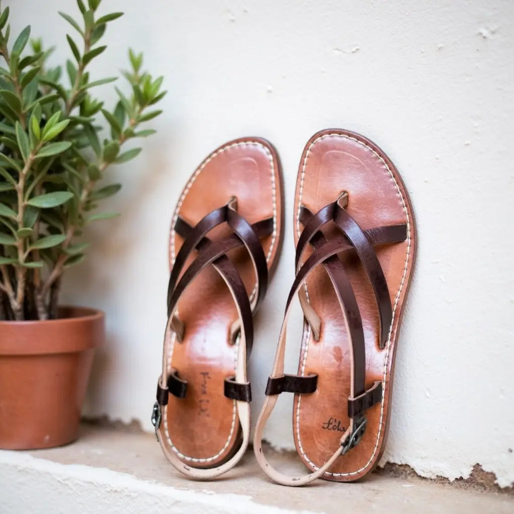 Handmade Moroccan Leather Cross-Strap Sandals – Artisan Crafted image 3