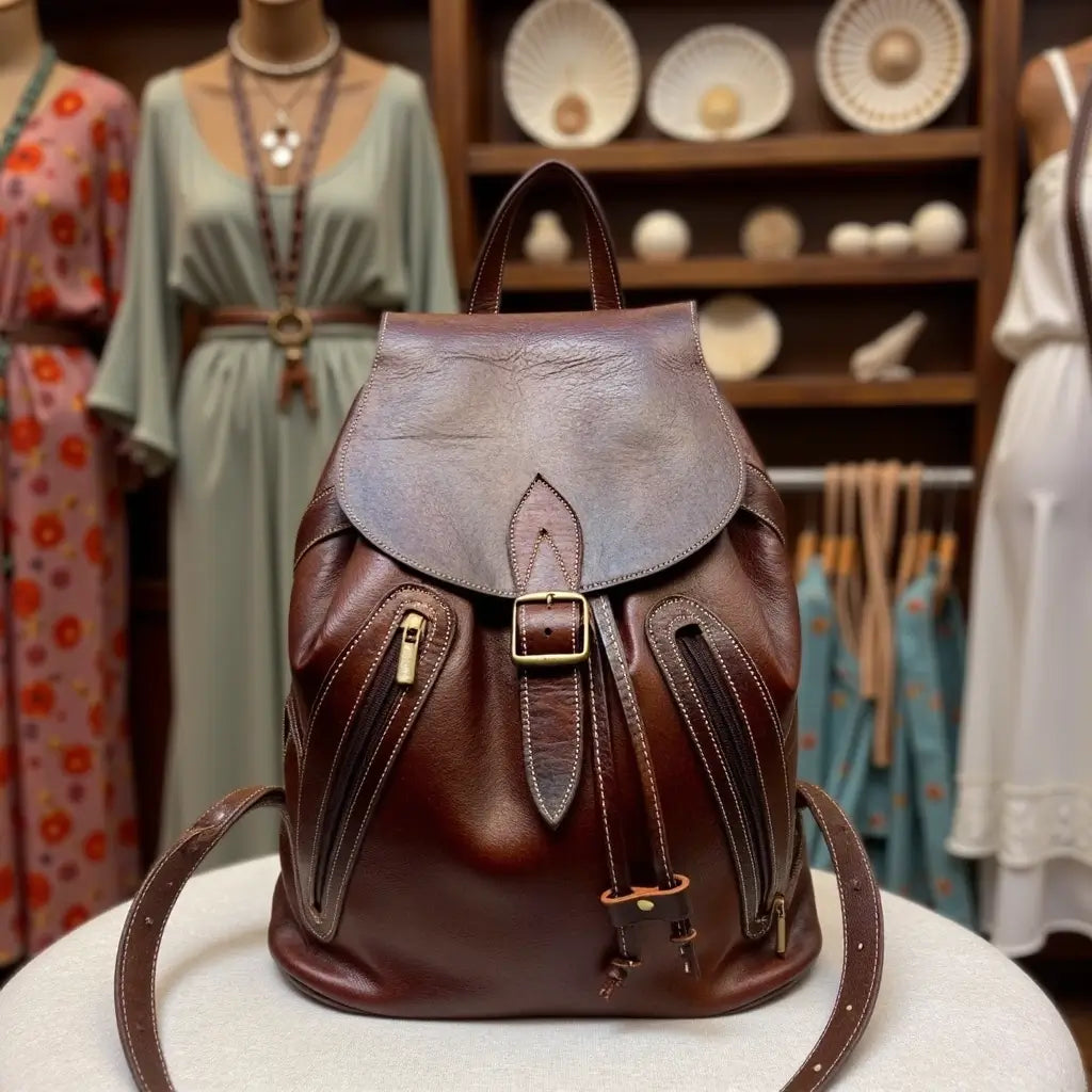 Brown Leather Backpack – Handcrafted Drawstring Bag with Brass Hardware image 9