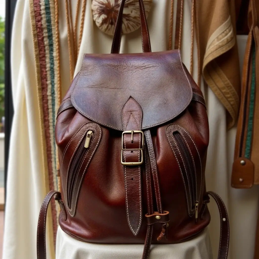 Brown Leather Backpack – Handcrafted Drawstring Bag with Brass Hardware image 10