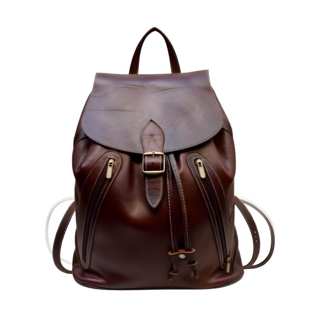 Brown Leather Backpack – Handcrafted Drawstring Bag with Brass Hardware image