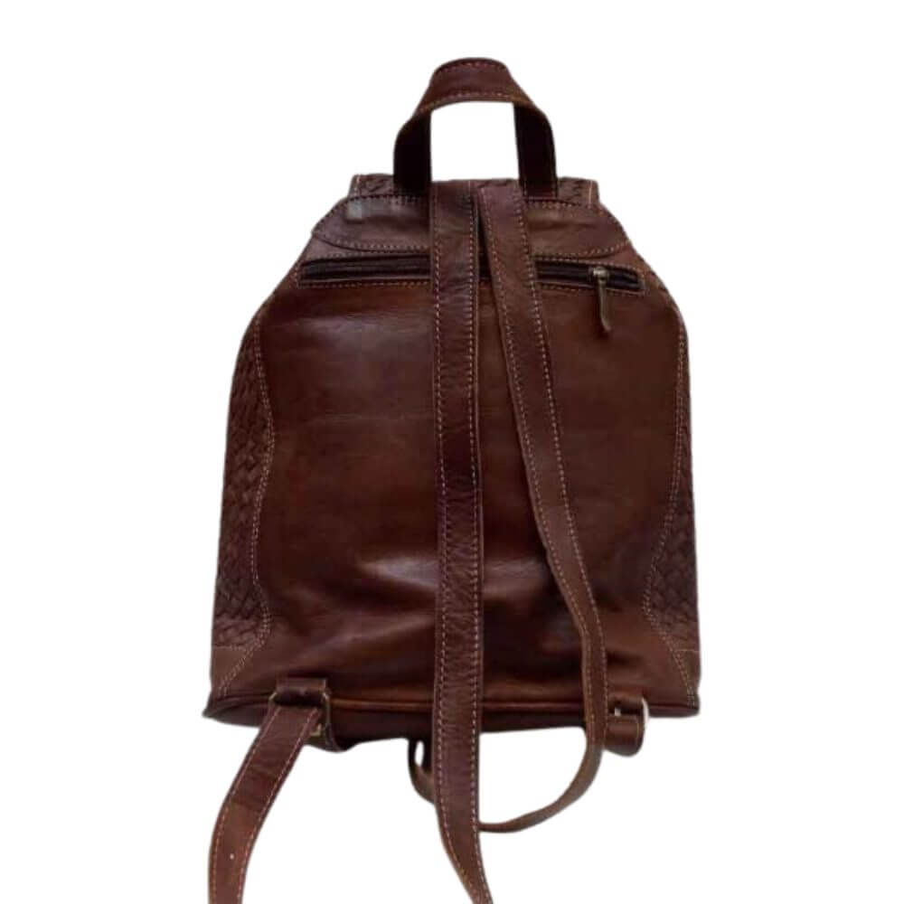 Brown Leather Backpack – Handcrafted Drawstring Bag with Brass Hardware image 12