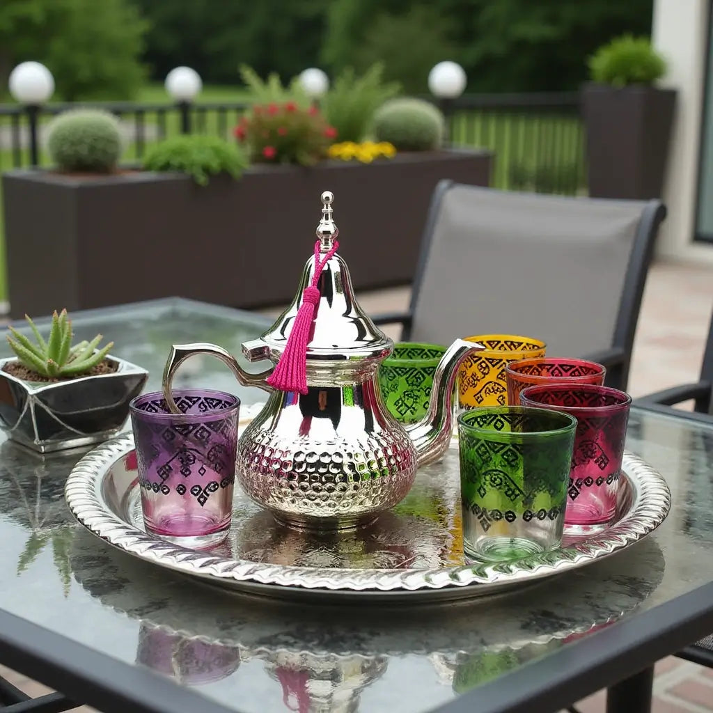 Silver-Plated Tea Set with Tray – Hand-Engraved 8-Piece Serving Collection image 3