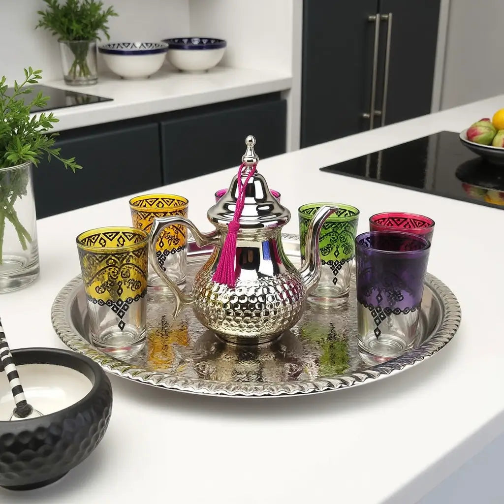 Silver-Plated Tea Set with Tray – Hand-Engraved 8-Piece Serving Collection image 2