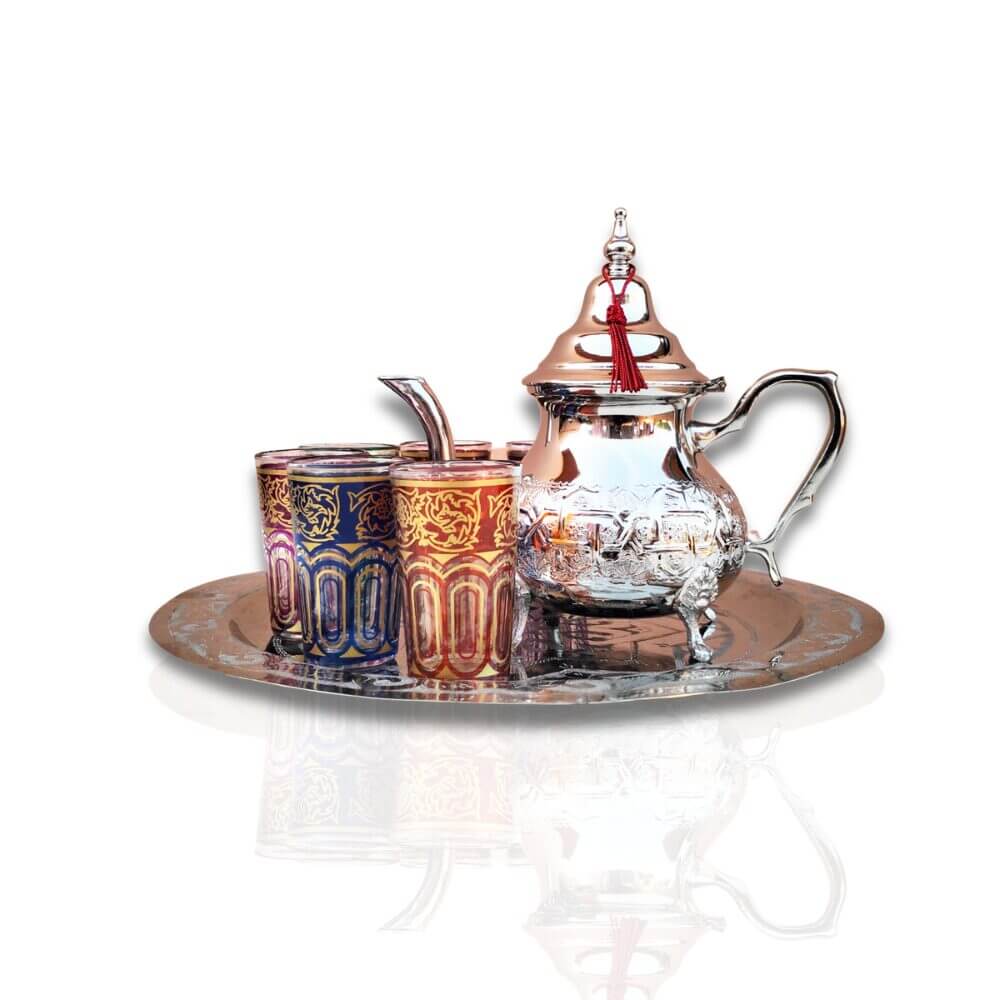 Silver Mint Tea Set – Hand-Engraved 6 Glass Ceremony Service image