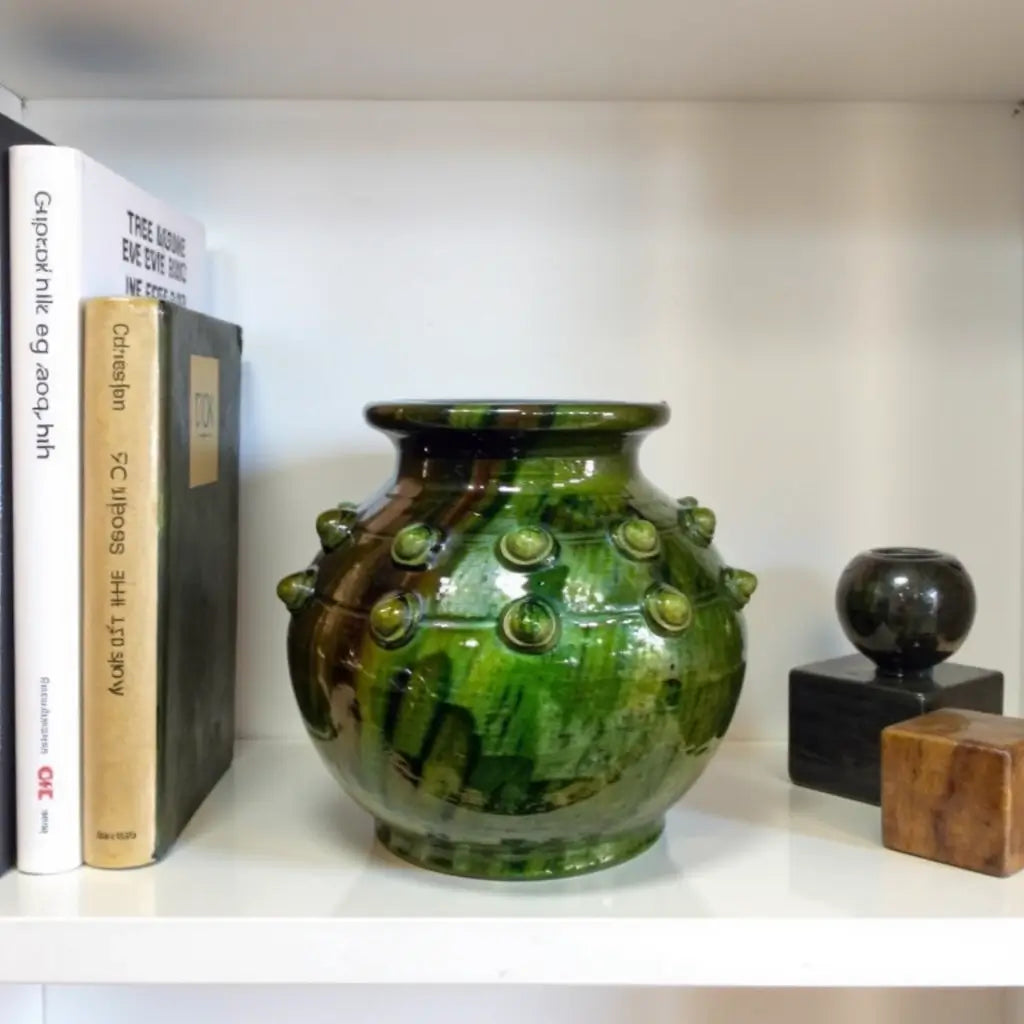 Authentic Tamegroute Pottery Vase – Handmade Green Ceramic with Studs 30cm image 3