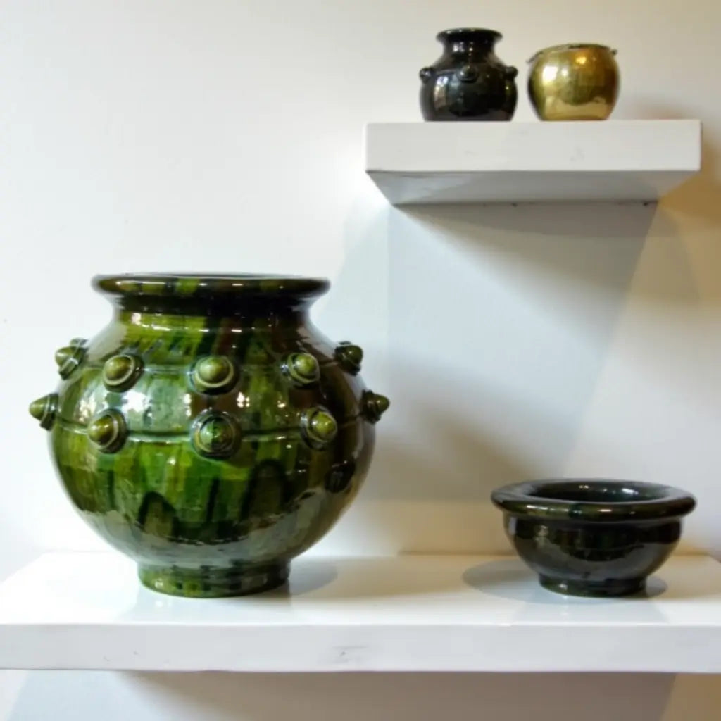 Authentic Tamegroute Pottery Vase – Handmade Green Ceramic with Studs 30cm image 5