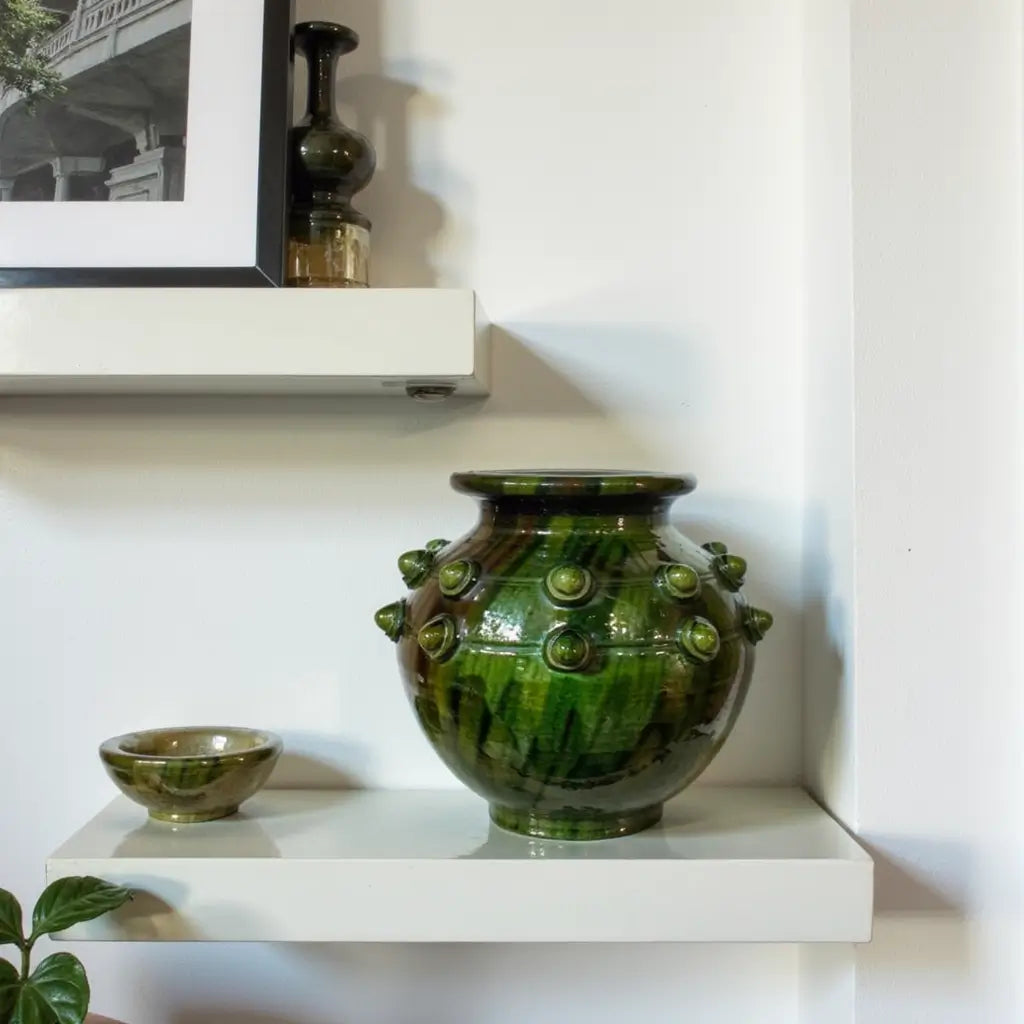 Authentic Tamegroute Pottery Vase – Handmade Green Ceramic with Studs 30cm image 6