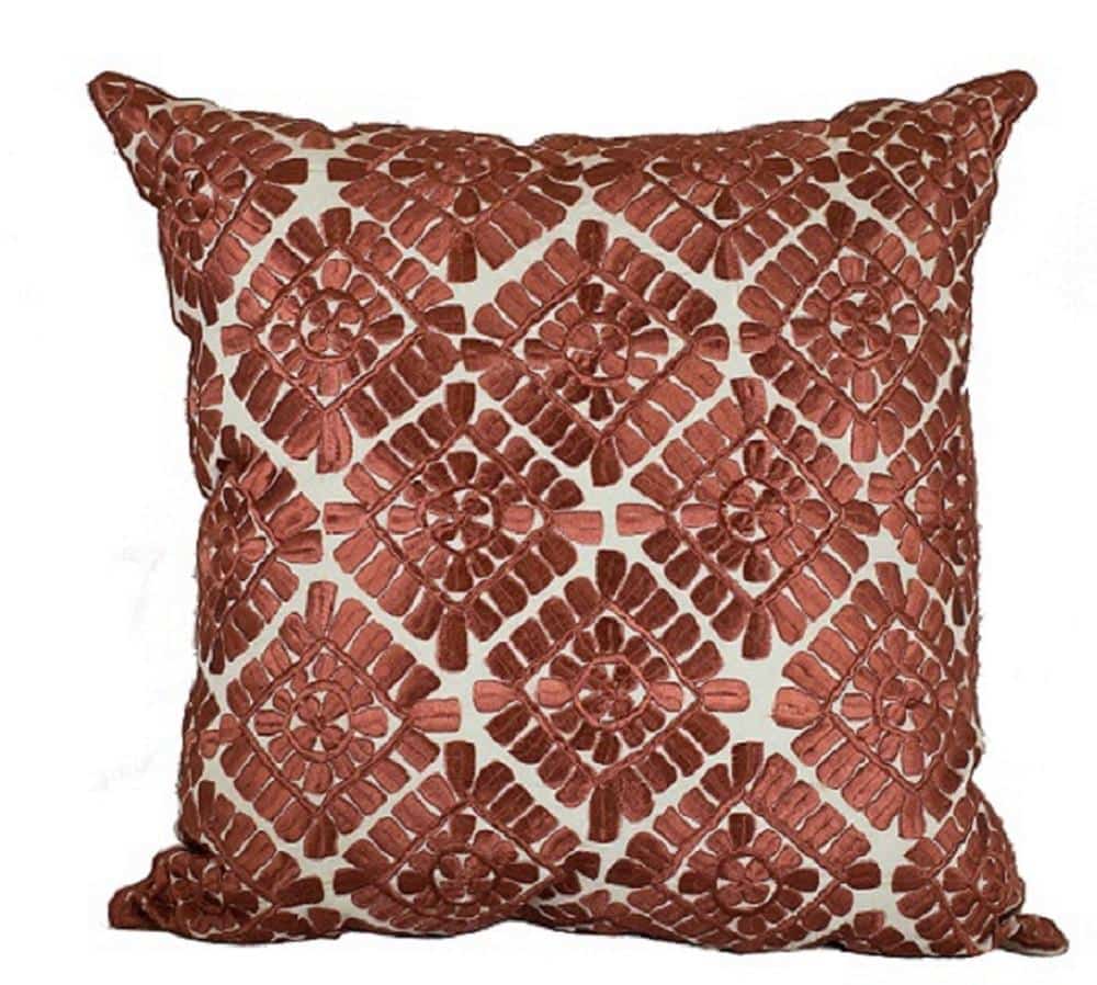 Geometric Leather Appliqué Pillow Covers 18×18 – Terracotta Cotton Set of 2 image 7