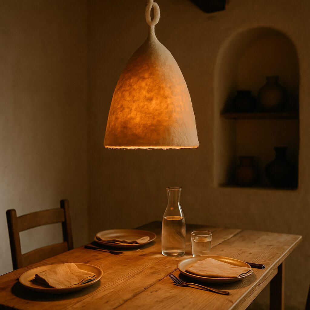 Handmade Boiled Wool Pendant Lampshade – Beige (35 cm Ø × 48 cm H, 90 cm Suspension) image 4