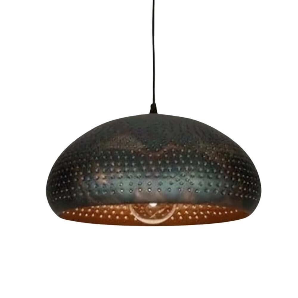 Black Perforated Dome Lamp – Handcrafted Brass Pendant Light image