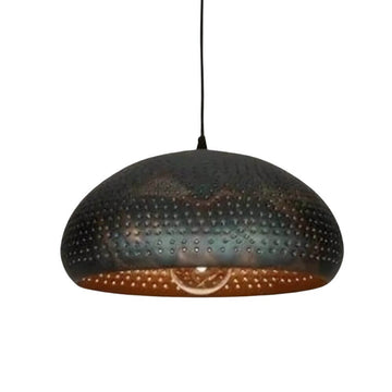 Black Perforated Dome Lamp – Handcrafted Brass Pendant Light image