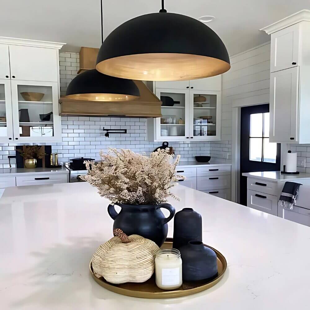Black Dome Pendant Light with Gold Interior – Handcrafted Brass Lighting image