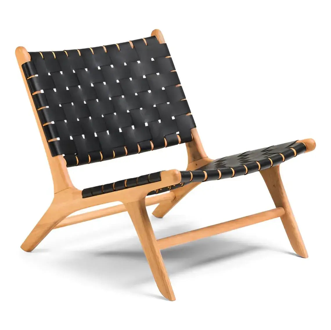 Handcrafted Leather Woven Lounge Chair – Mid-Century Modern Teak Frame image 9