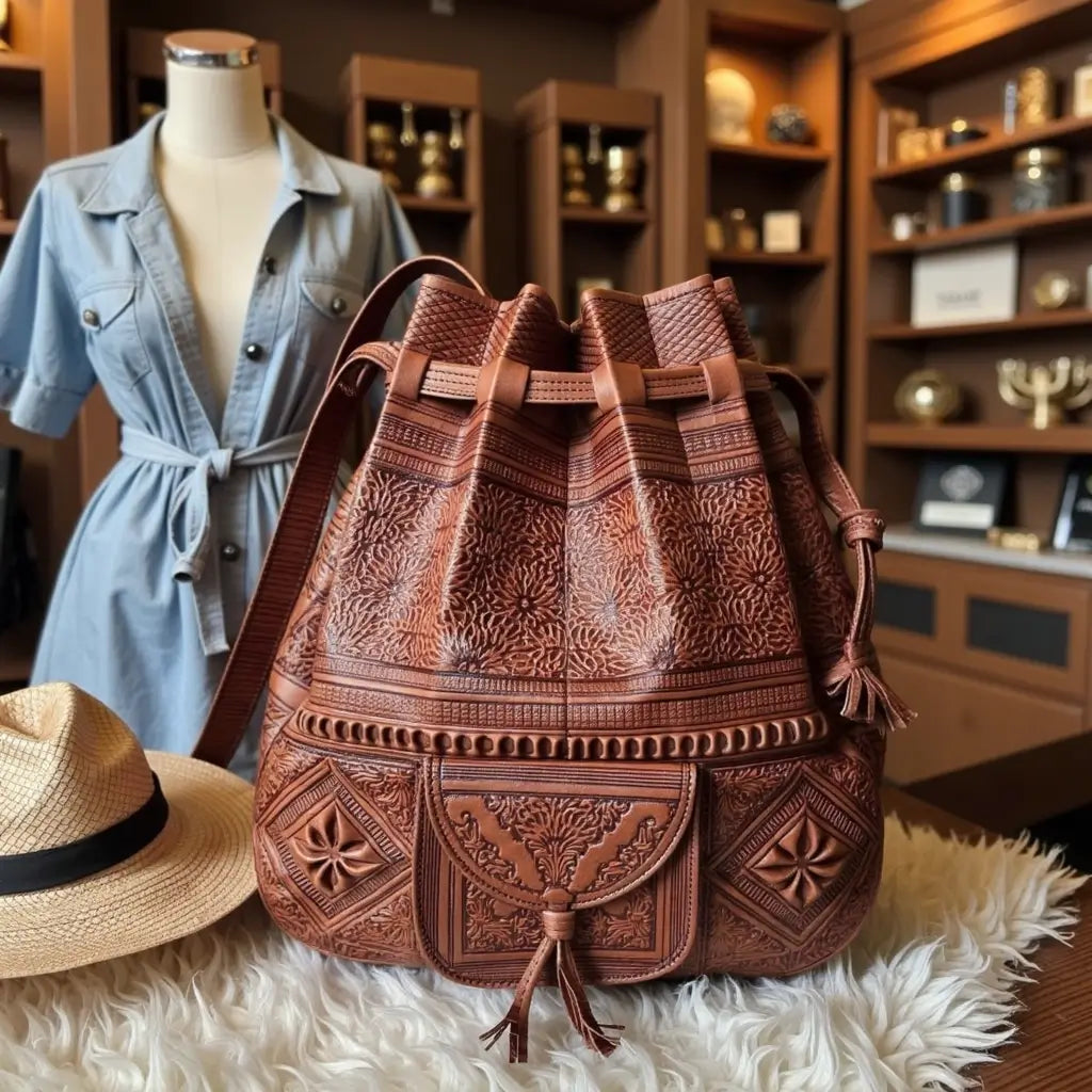 Convertible Leather Backpack & Shoulder Bag – Hand-Tooled Bohemian Design image 10