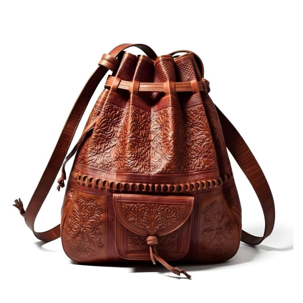 Convertible Leather Backpack & Shoulder Bag – Hand-Tooled Bohemian Design image
