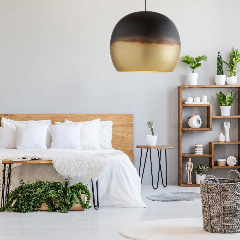 Brass Globe Pendant Light – Modern Moroccan Ceiling Lamp with Two-Tone Finish image