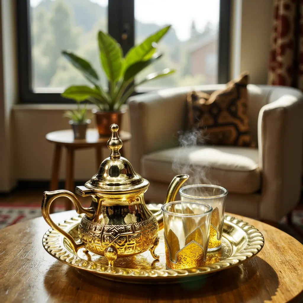 Brass Mini Tea Set – Handcrafted 2 Glass Service with Ornate Tray image 2