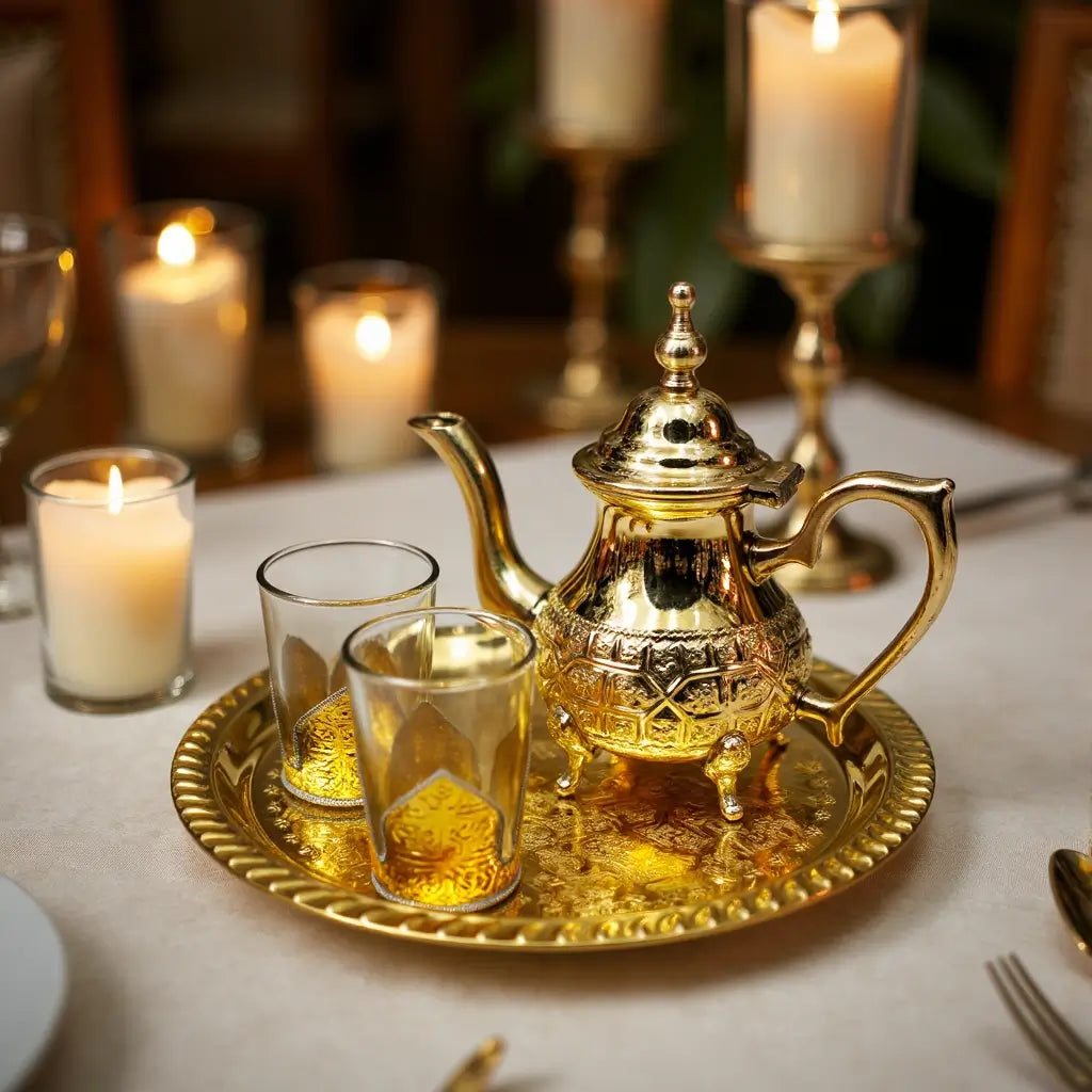 Brass Mini Tea Set – Handcrafted 2 Glass Service with Ornate Tray image 3